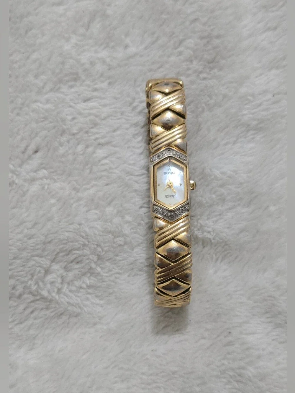 Vintage Women's Gold-Tone Watch with Diamond Accents Elgin